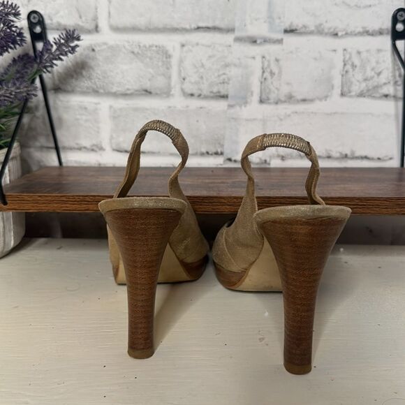 Jessica Simpson Metallic Gold Slingback Leather Heels Size 8 - Picture 4 of 6